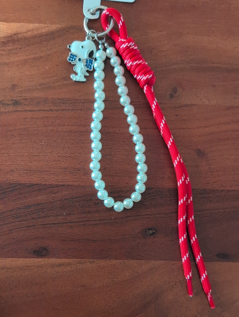 Pearl Bead Keychain Bag Charm with Red Charm